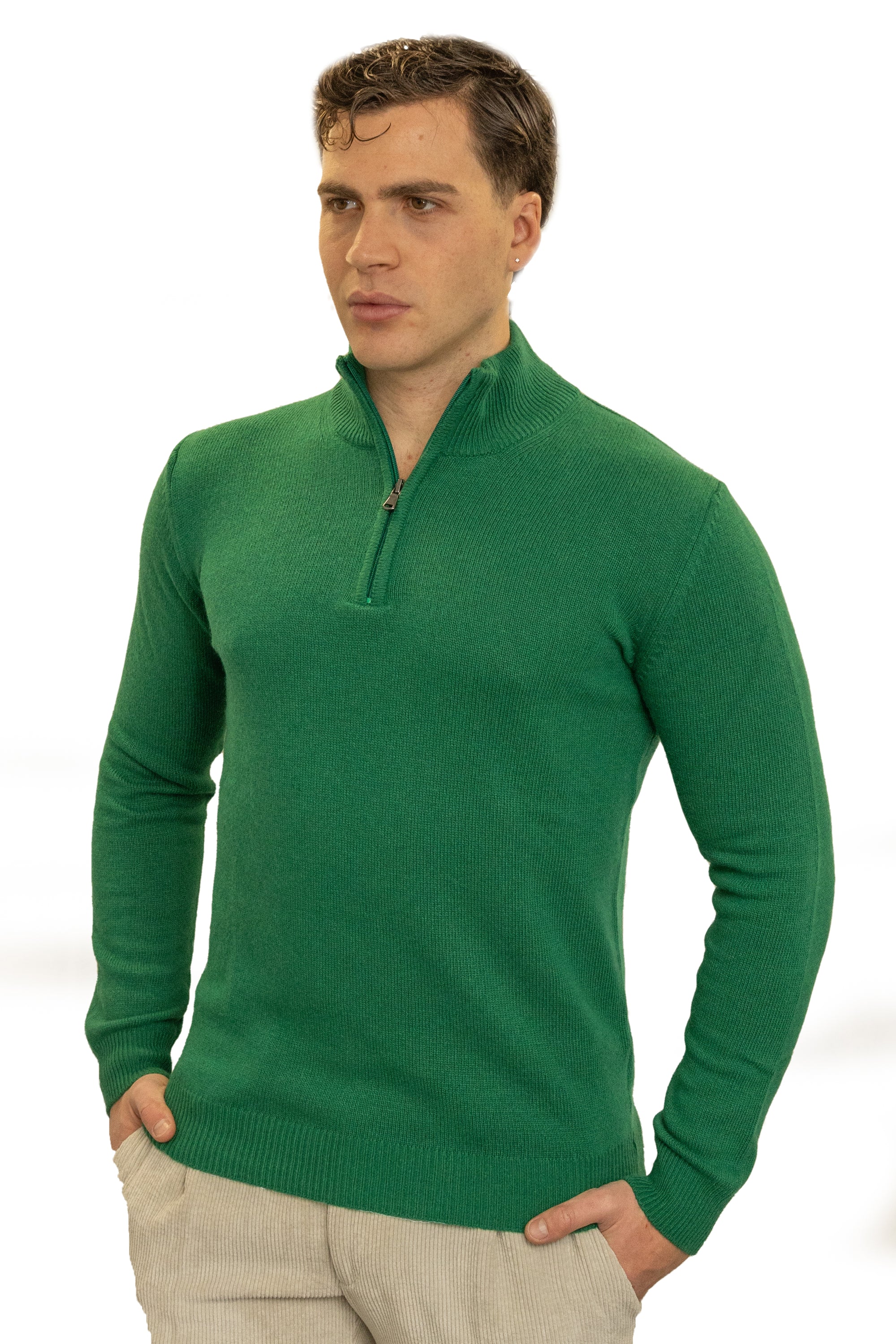 Maglione uomo mezza zip finezza 7  in lana e cashmere