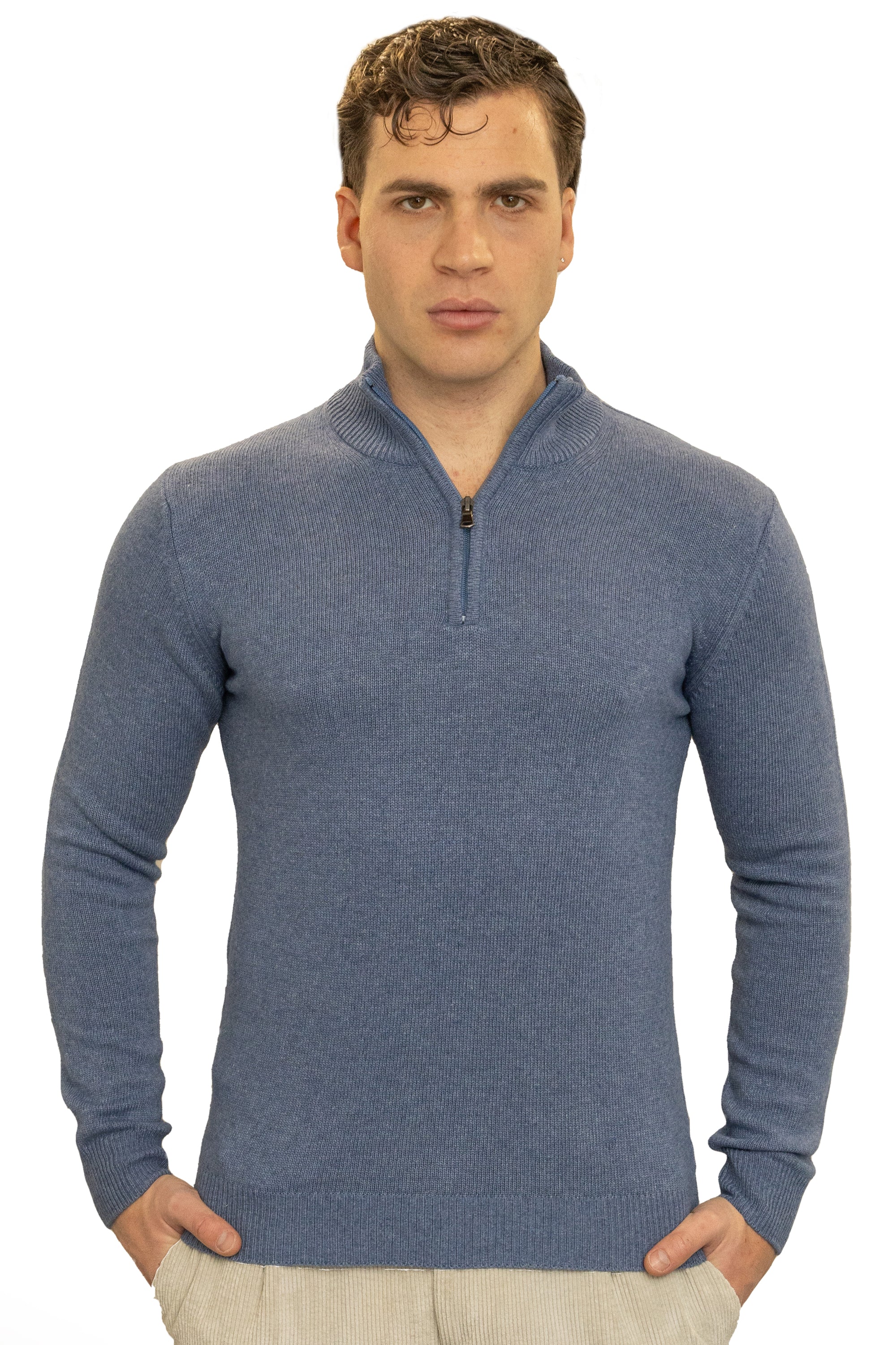 Maglione uomo mezza zip finezza 7  in lana e cashmere