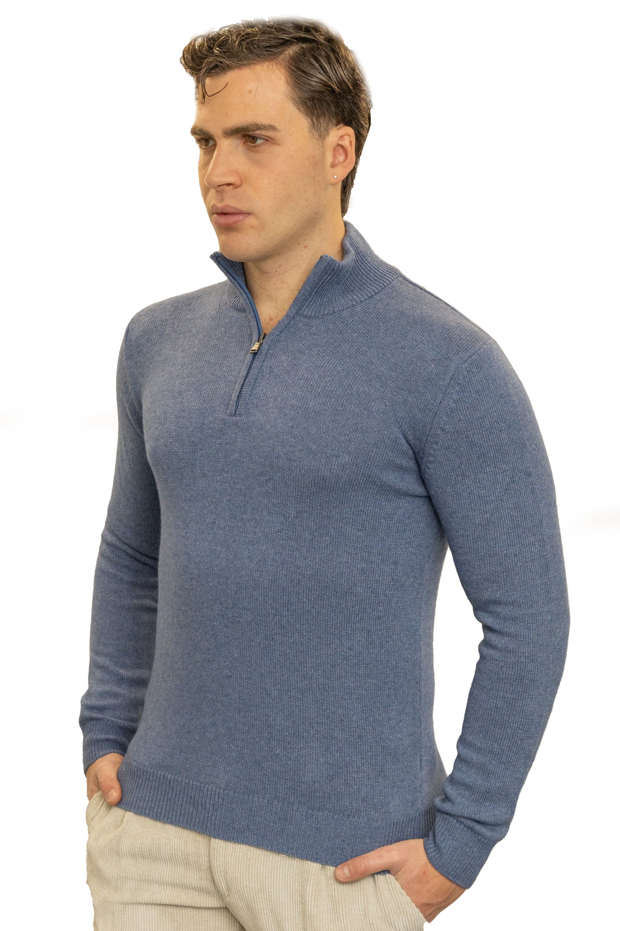 Maglione uomo mezza zip finezza 7  in lana e cashmere