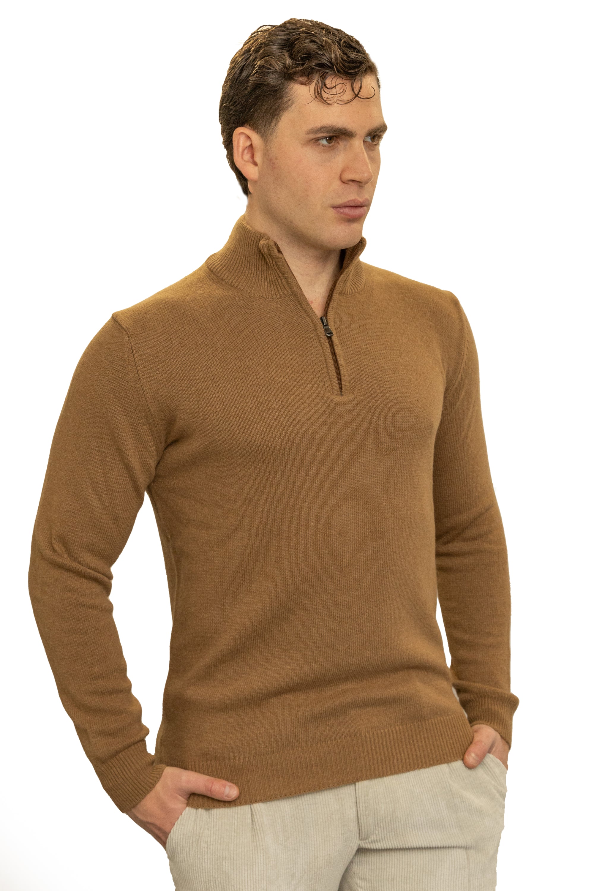 Maglione uomo mezza zip finezza 7  in lana e cashmere