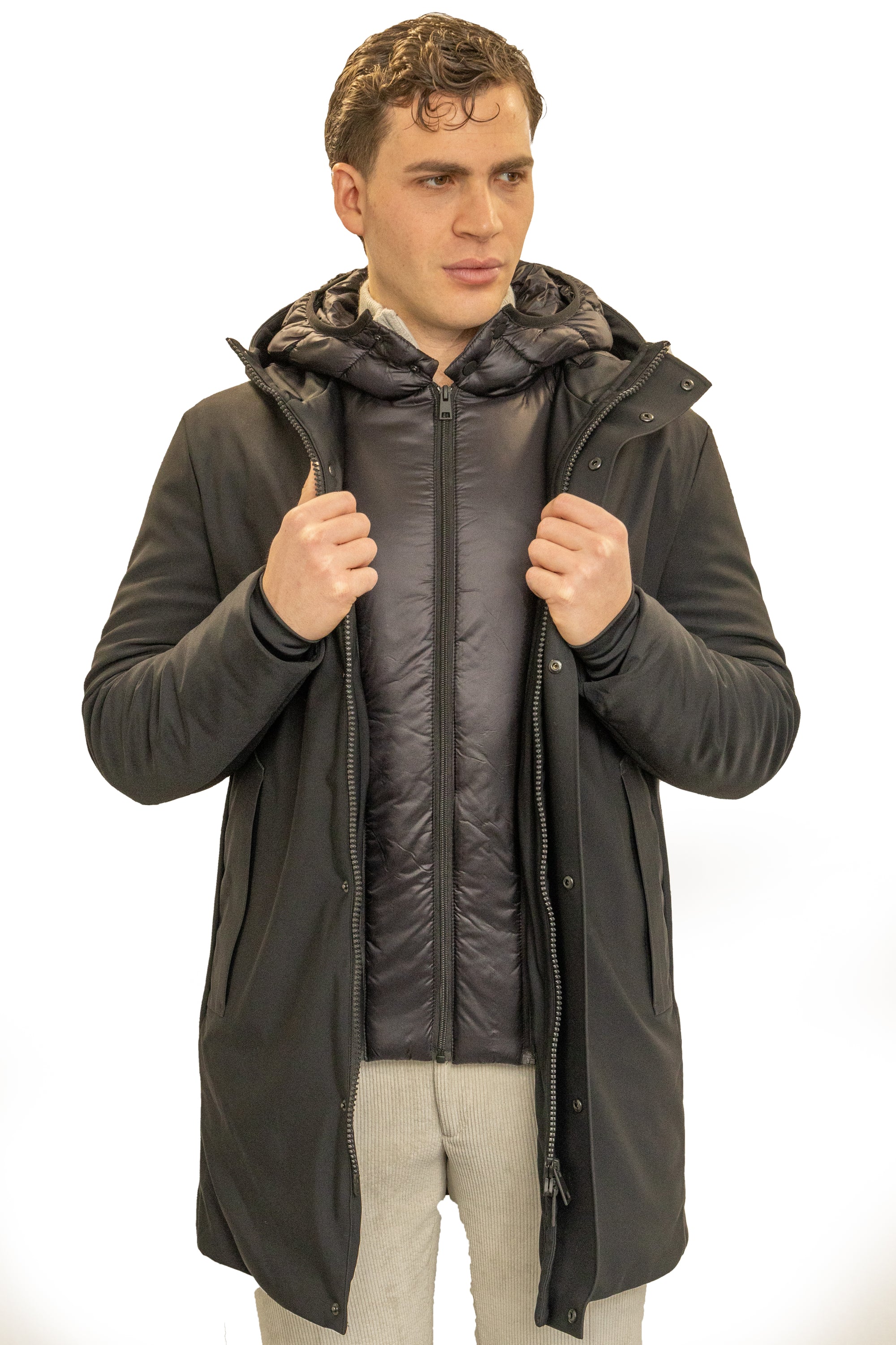 Giaccone parka uomo con pettorina estraibile e sistema termico integrato