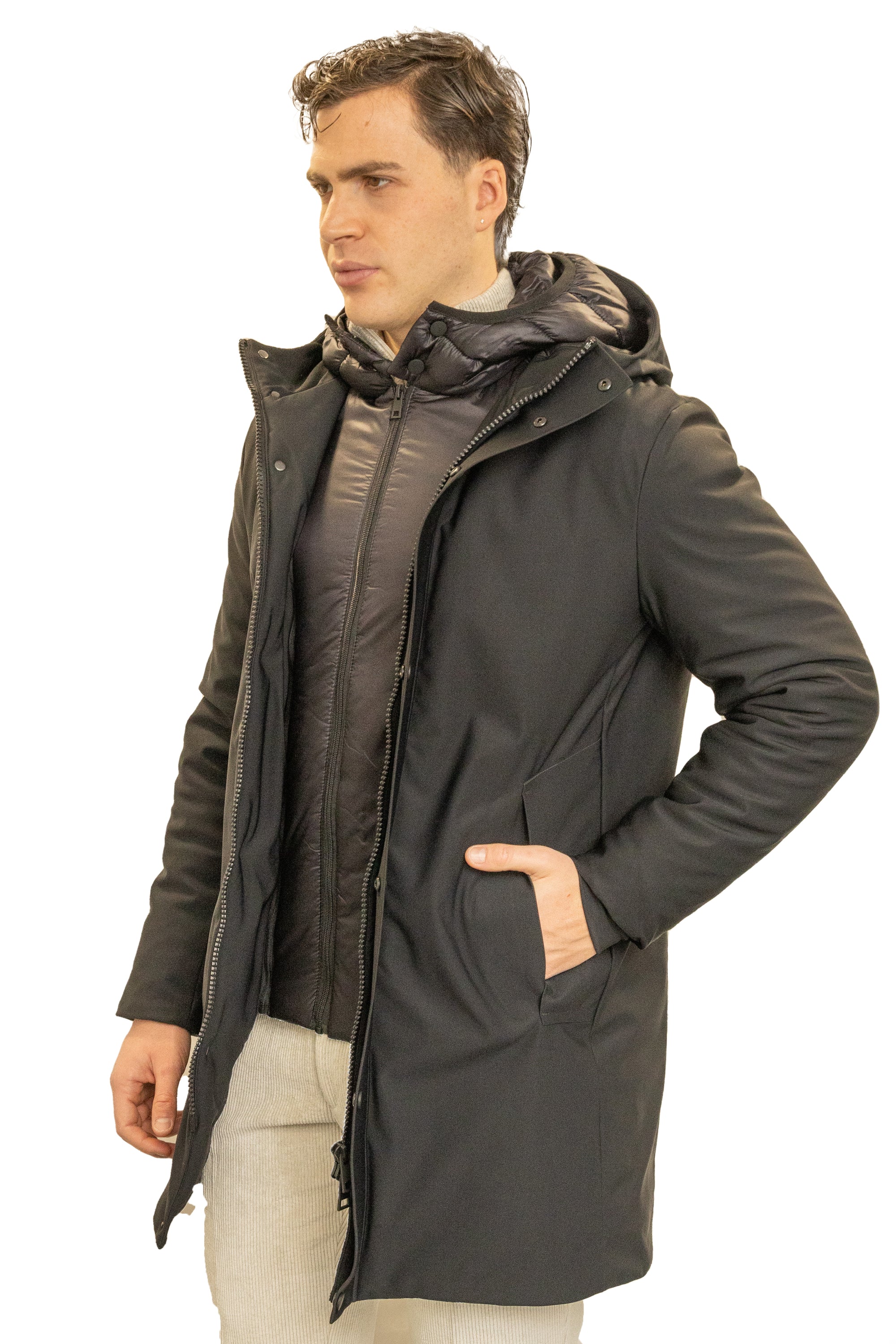 Giaccone parka uomo con pettorina estraibile e sistema termico integrato