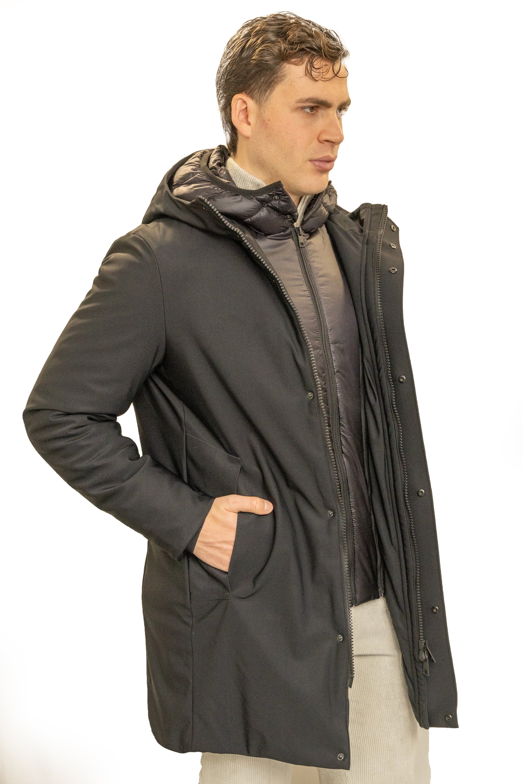 Giaccone parka uomo con pettorina estraibile e sistema termico integrato