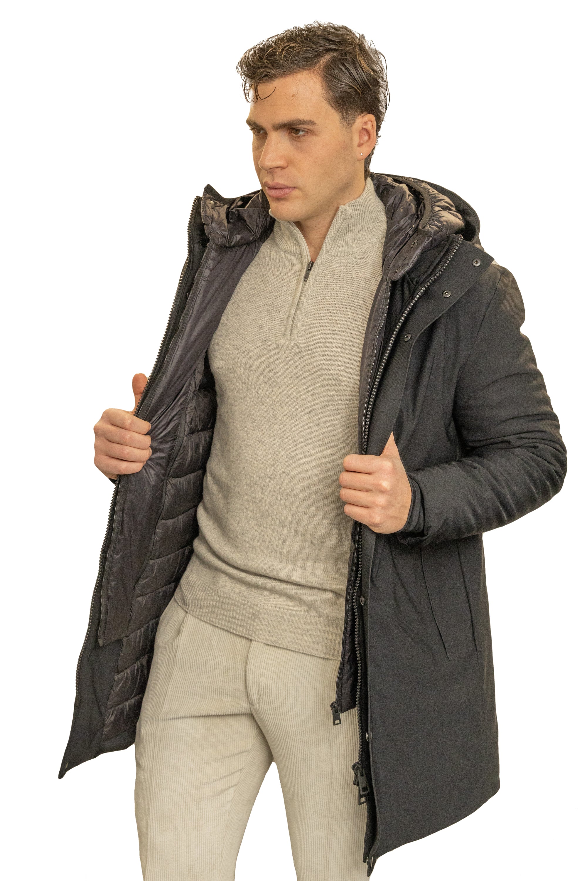 Giaccone parka uomo con pettorina estraibile e sistema termico integrato