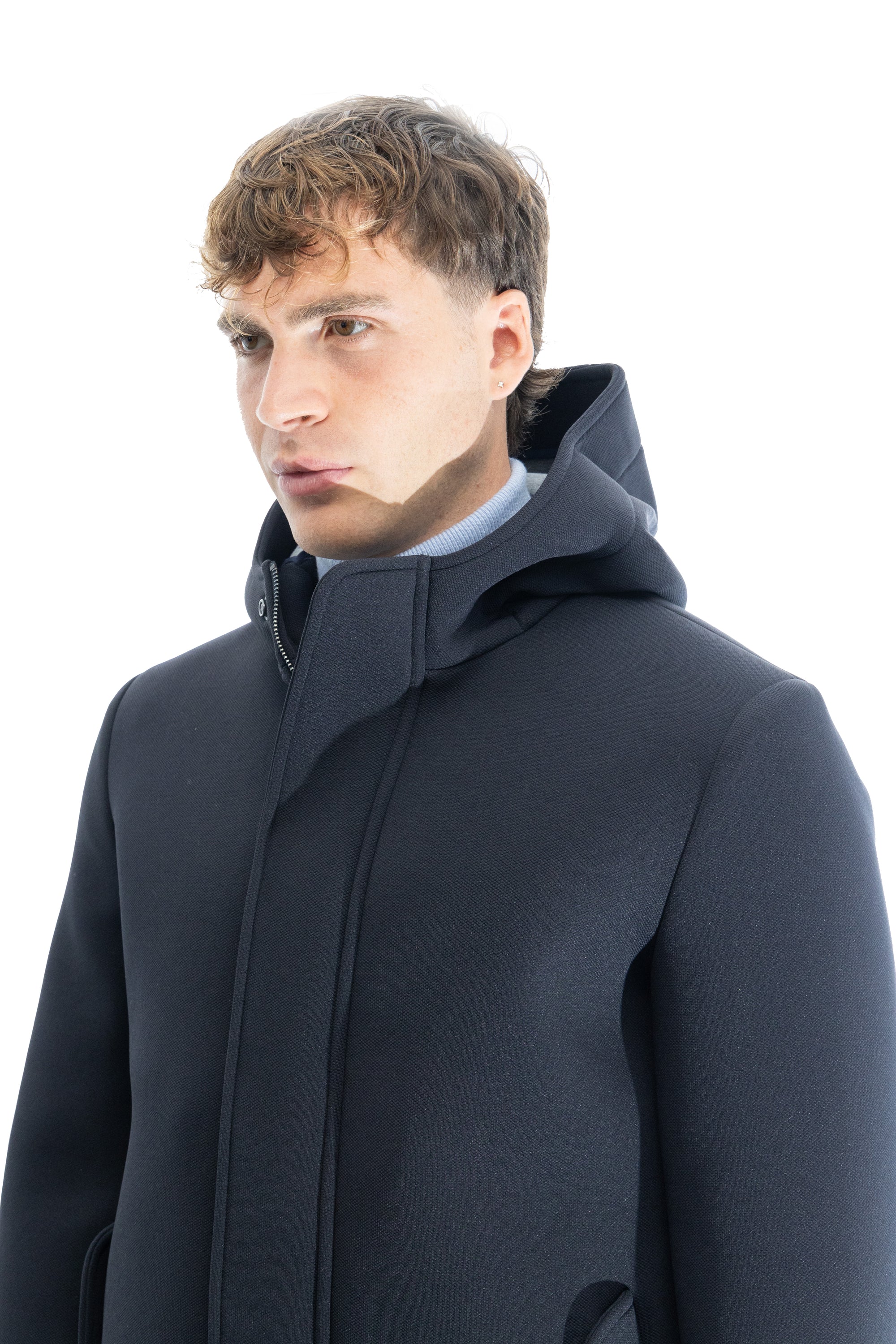 Parka in scuba termico con chiusura antivento