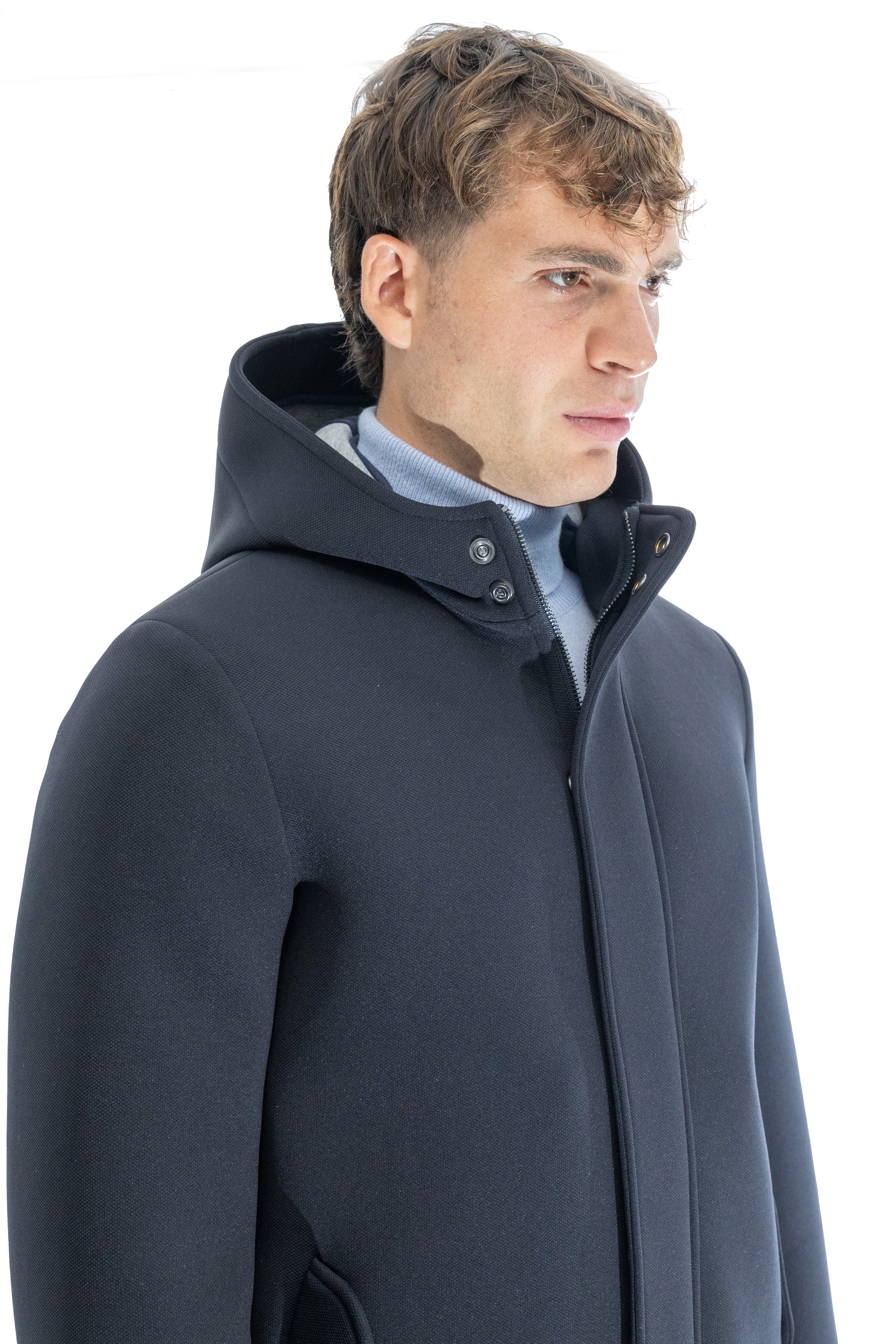 Parka in scuba termico con chiusura antivento