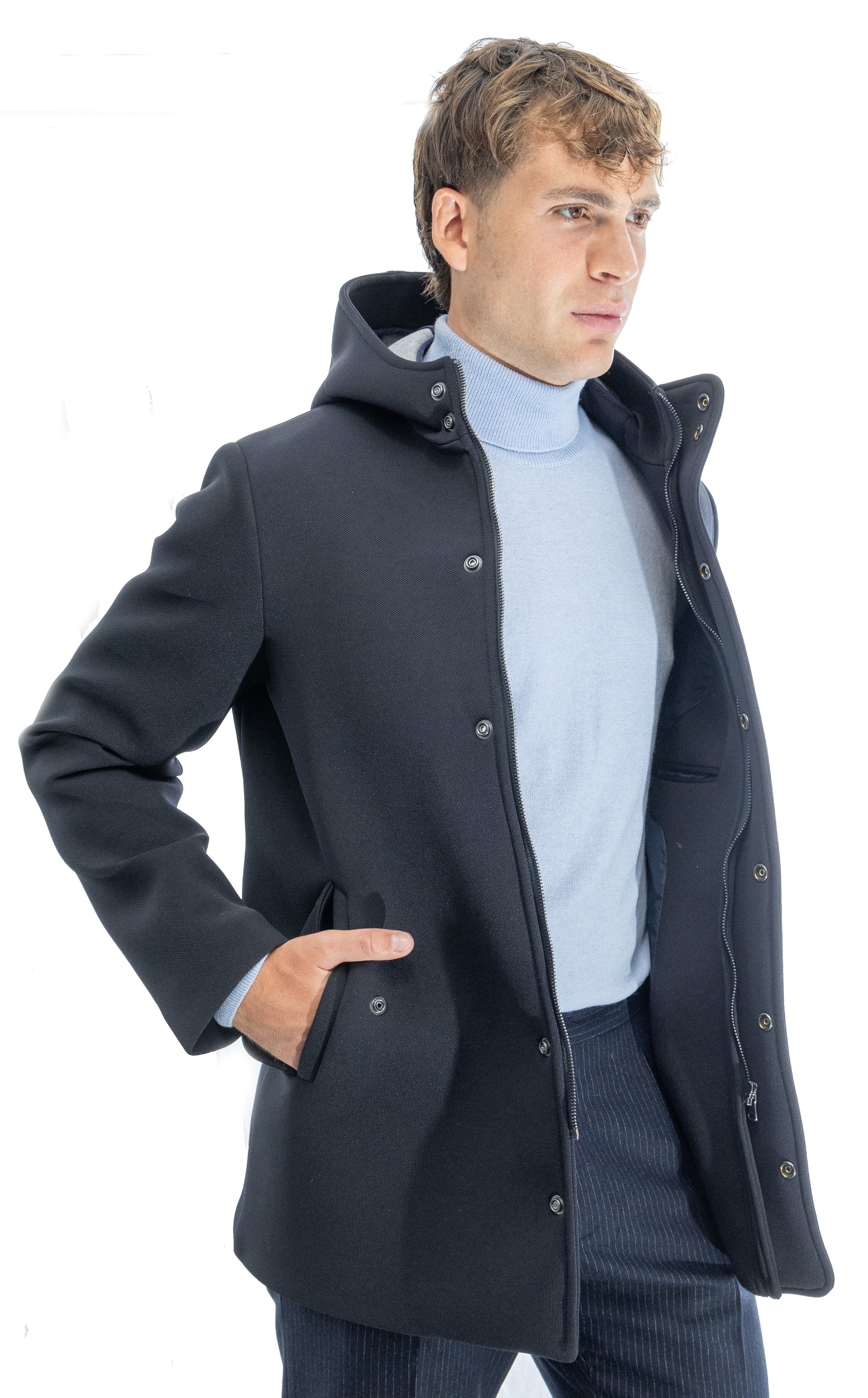 Parka in scuba termico con chiusura antivento