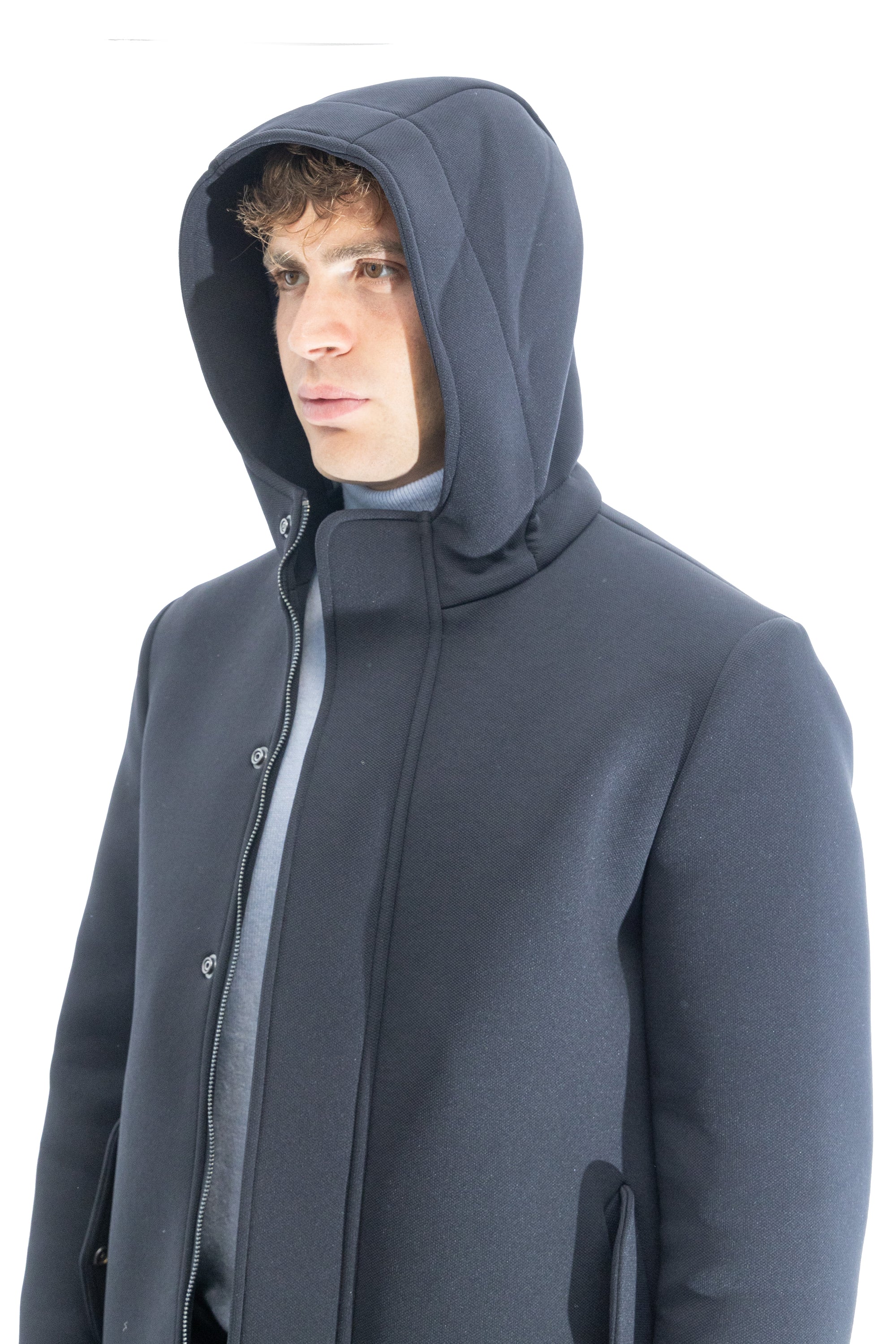 Parka in scuba termico con chiusura antivento