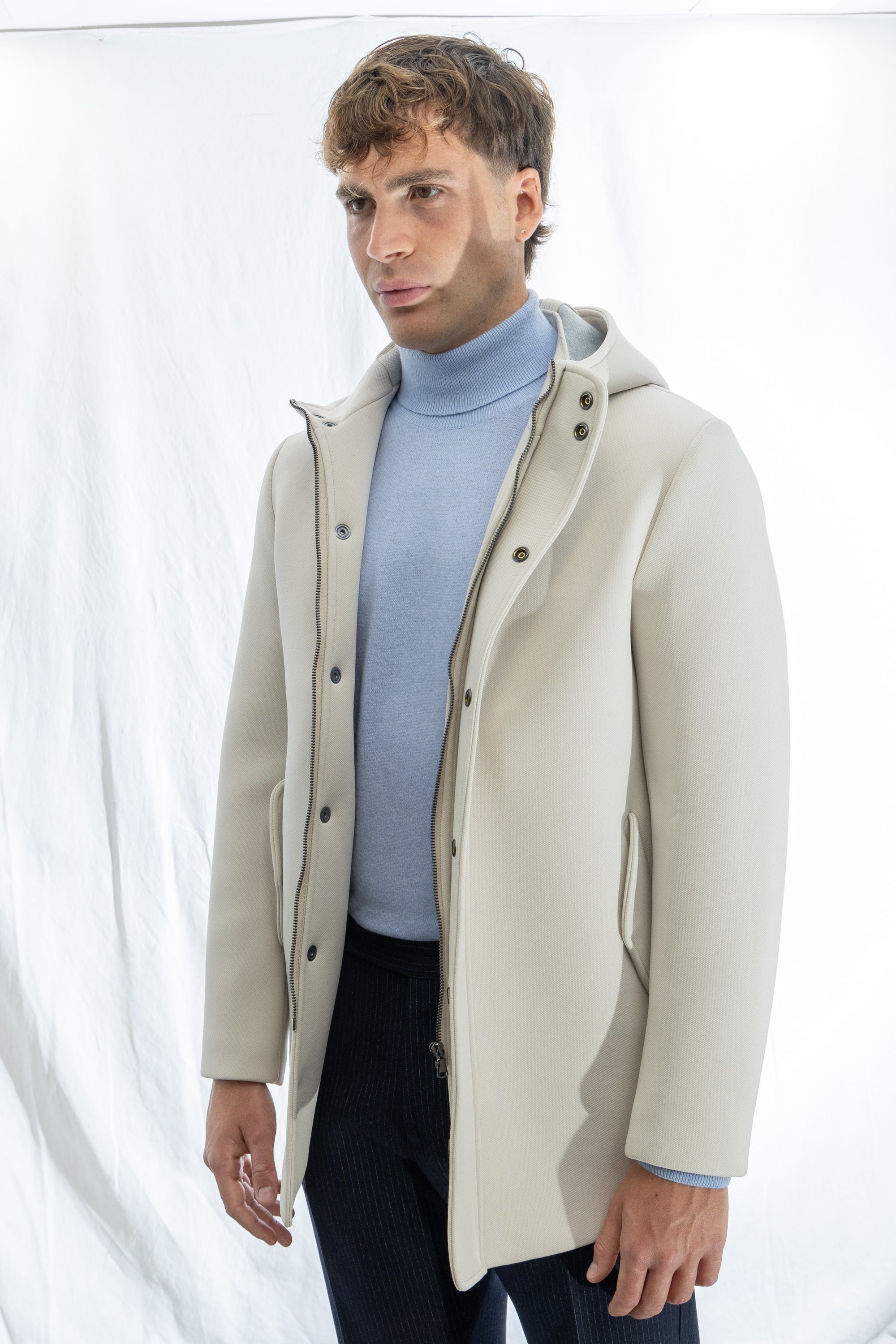 Parka in scuba termico con chiusura antivento