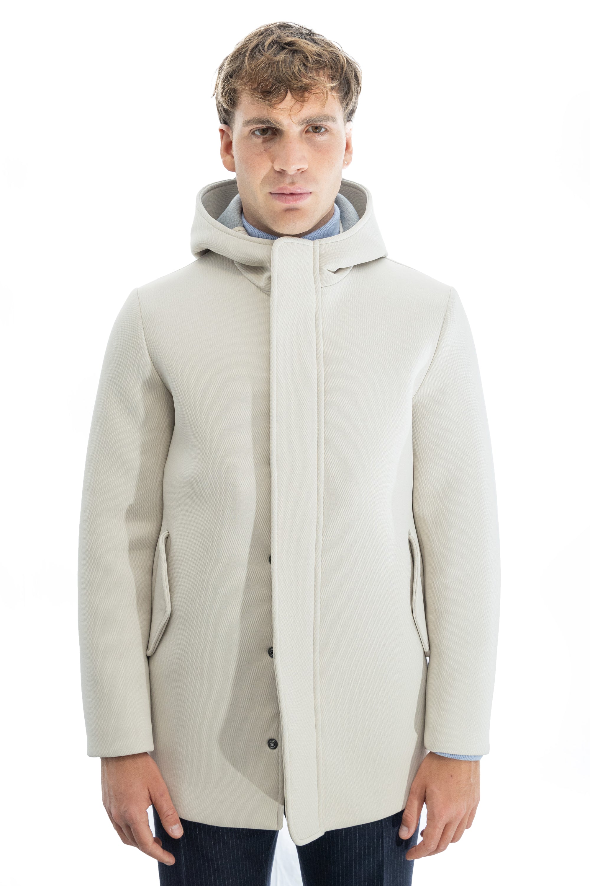 Parka in scuba termico con chiusura antivento