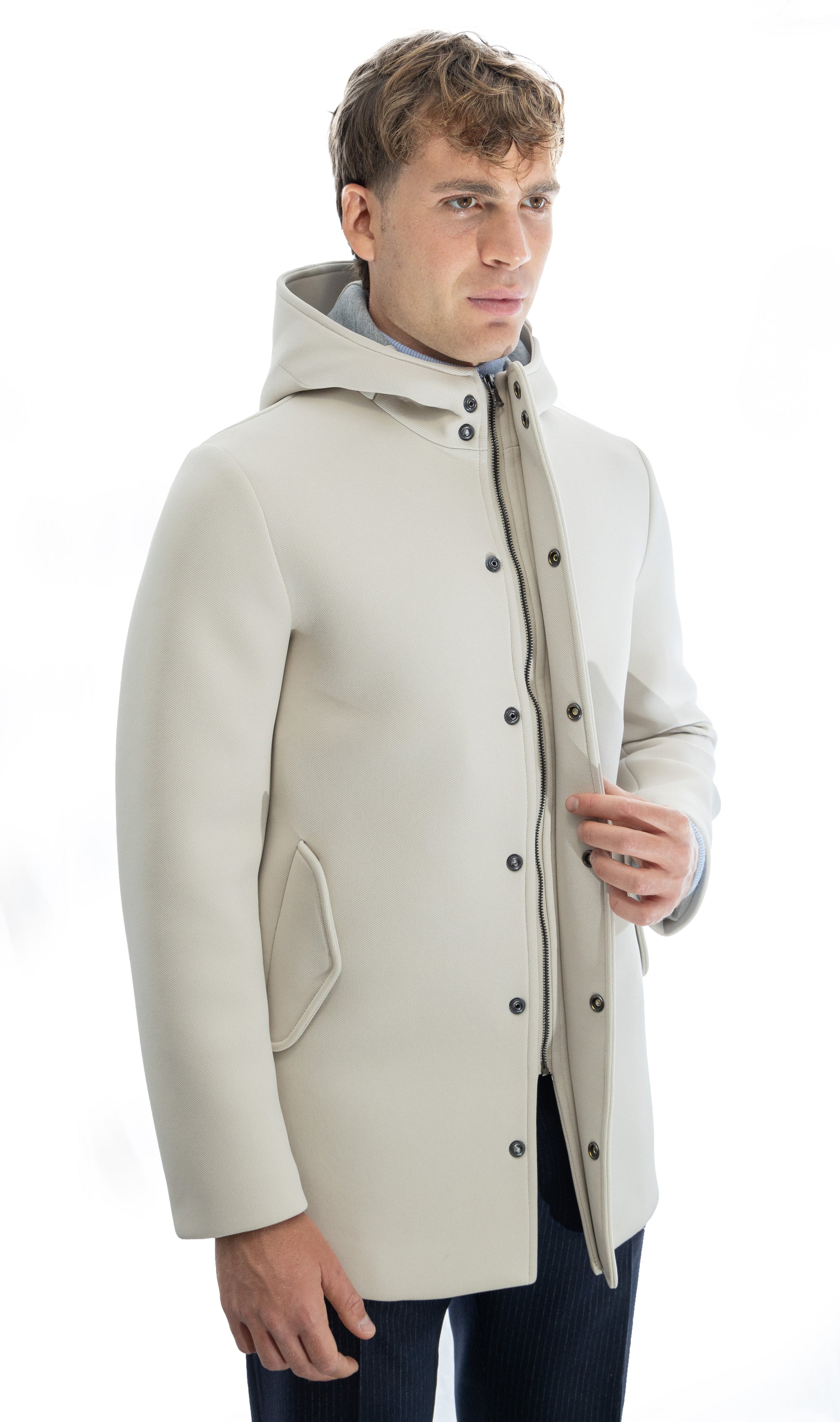 Parka in scuba termico con chiusura antivento