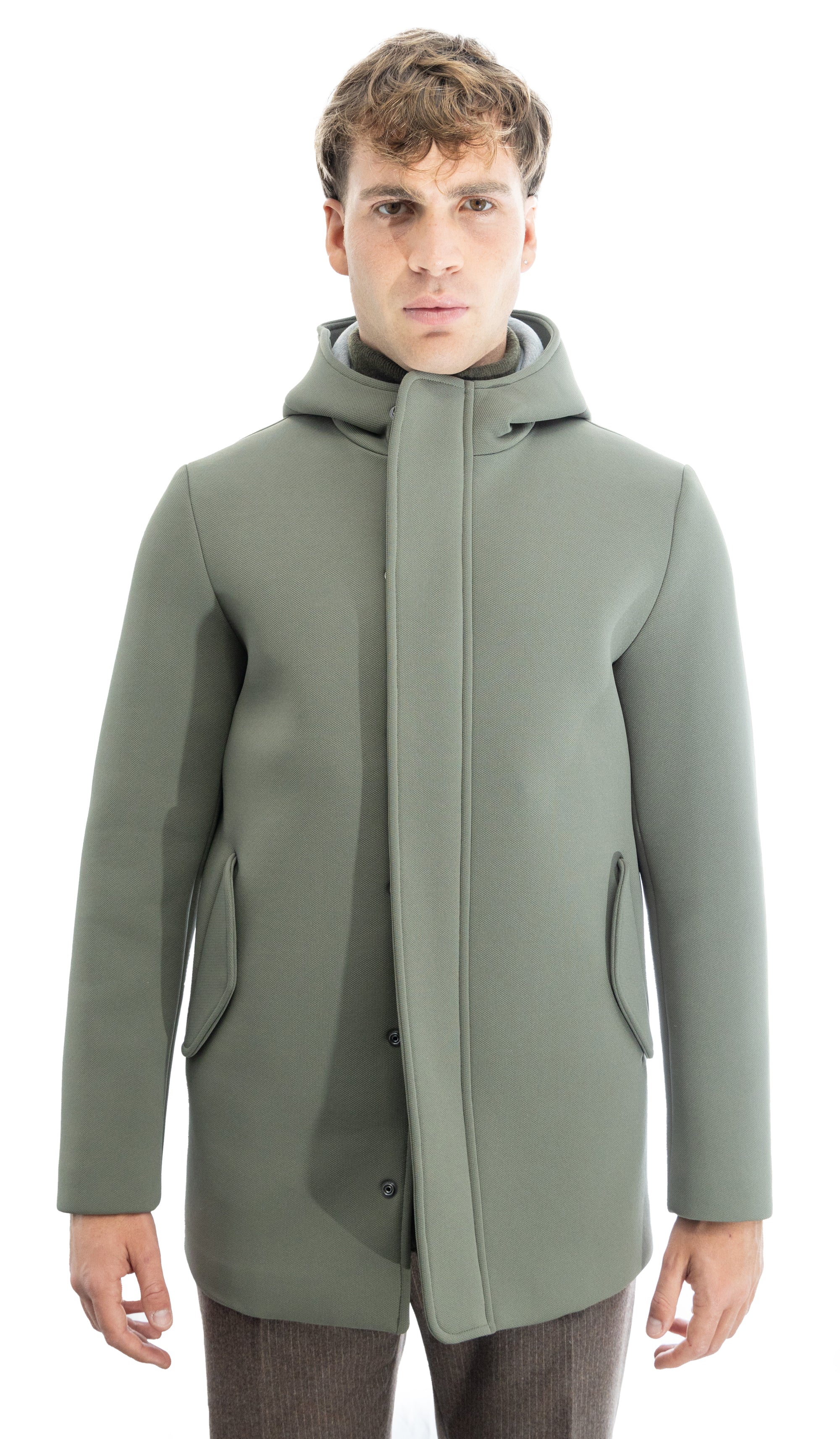 Parka in scuba termico con chiusura antivento