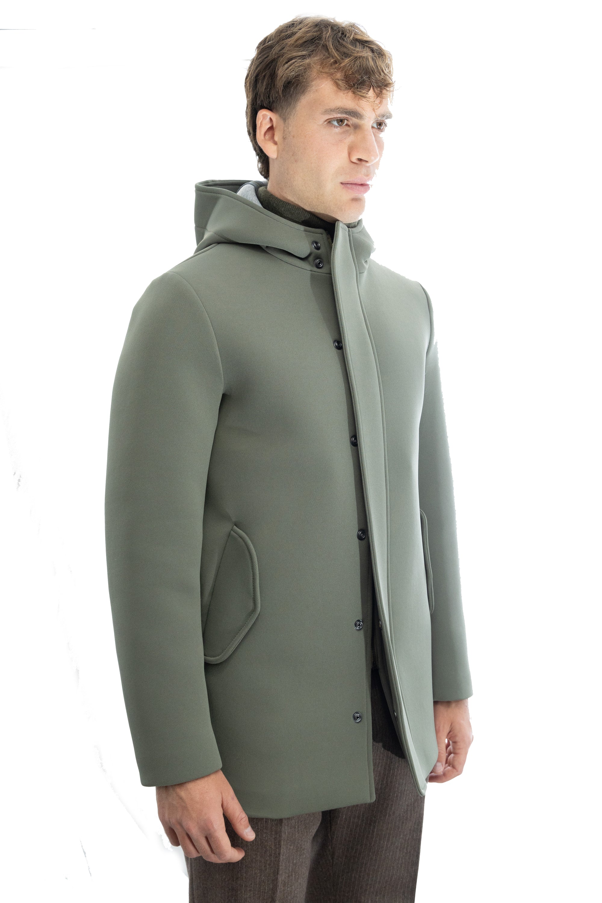 Parka in scuba termico con chiusura antivento