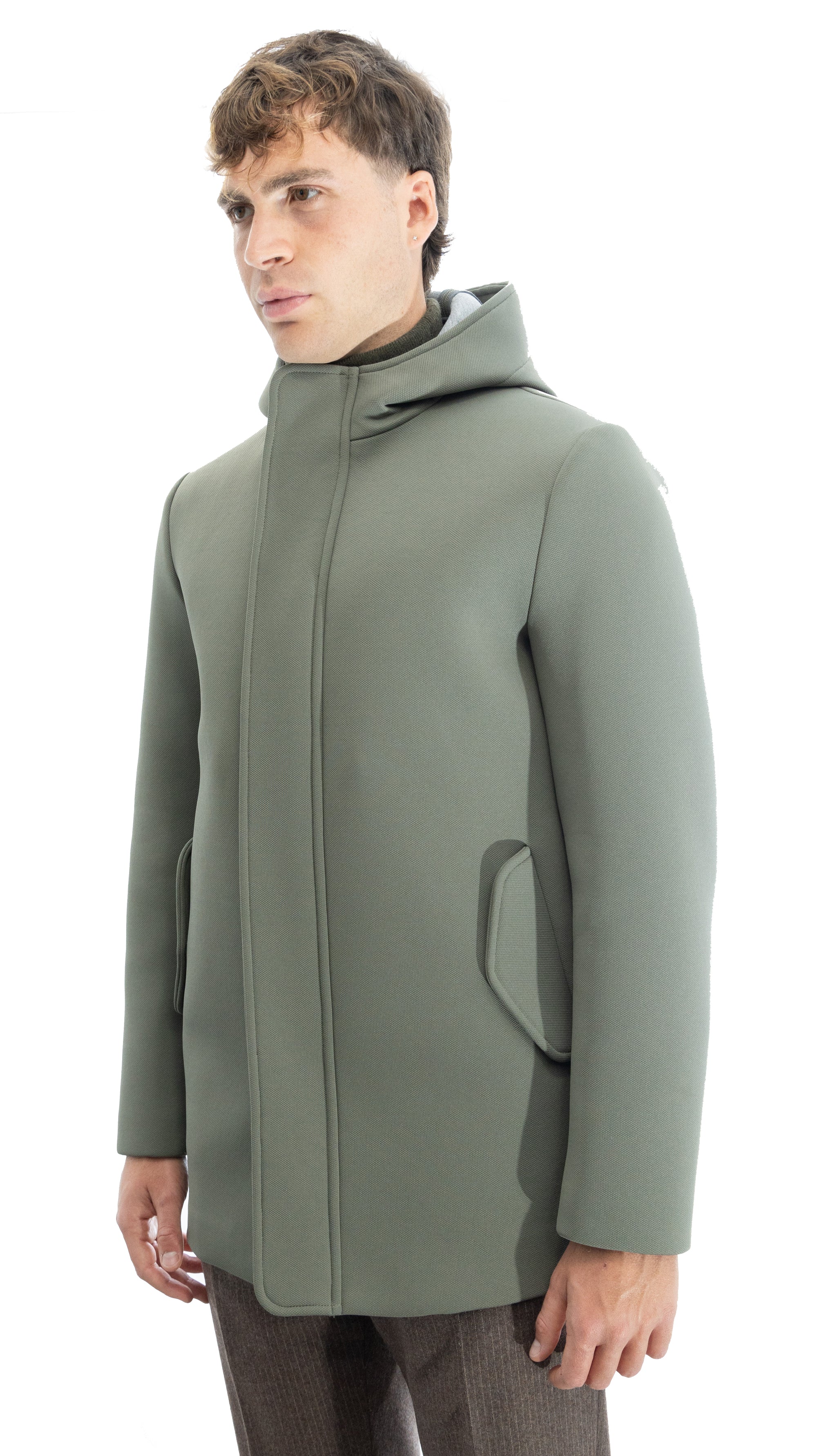 Parka in scuba termico con chiusura antivento