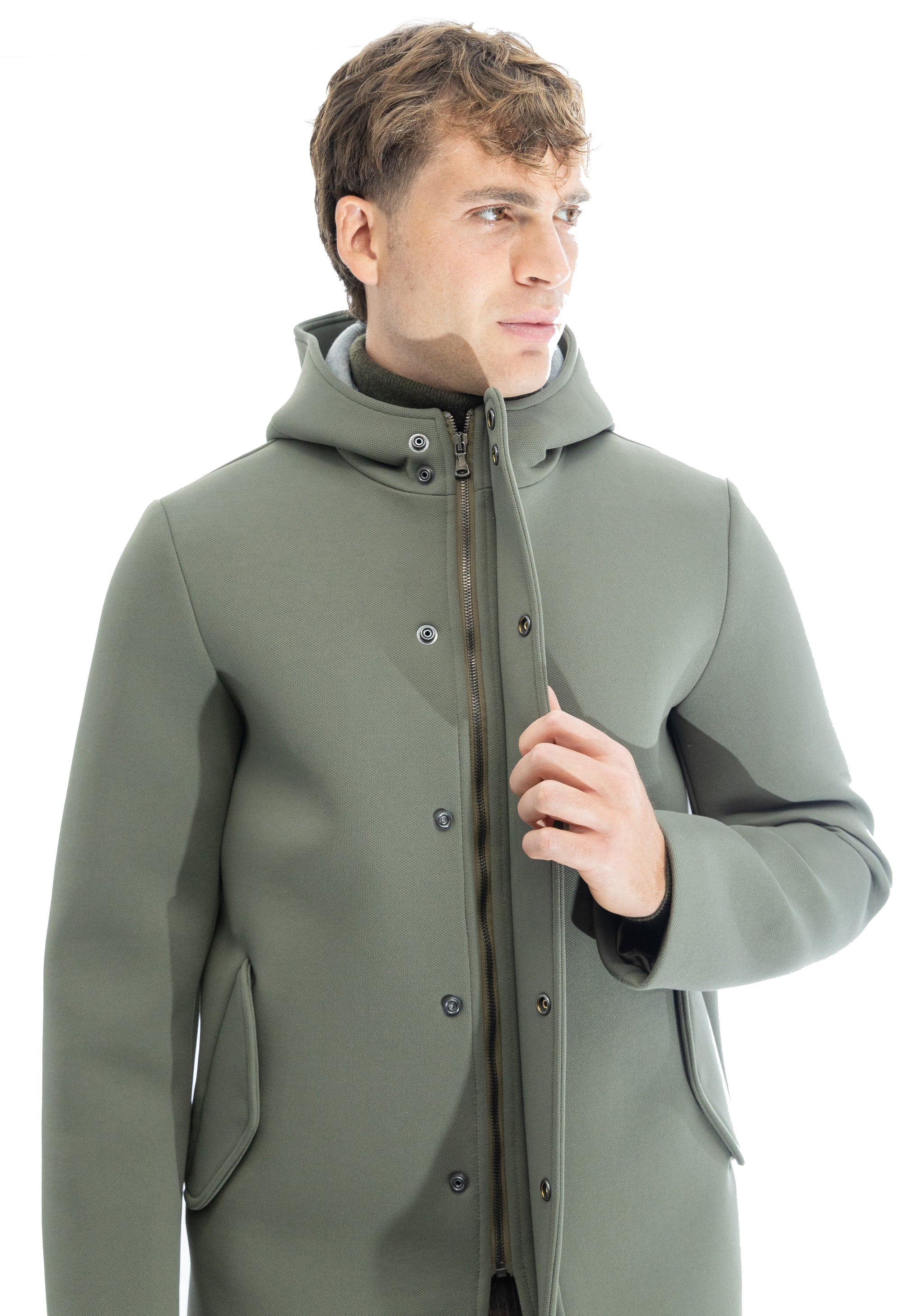 Parka in scuba termico con chiusura antivento