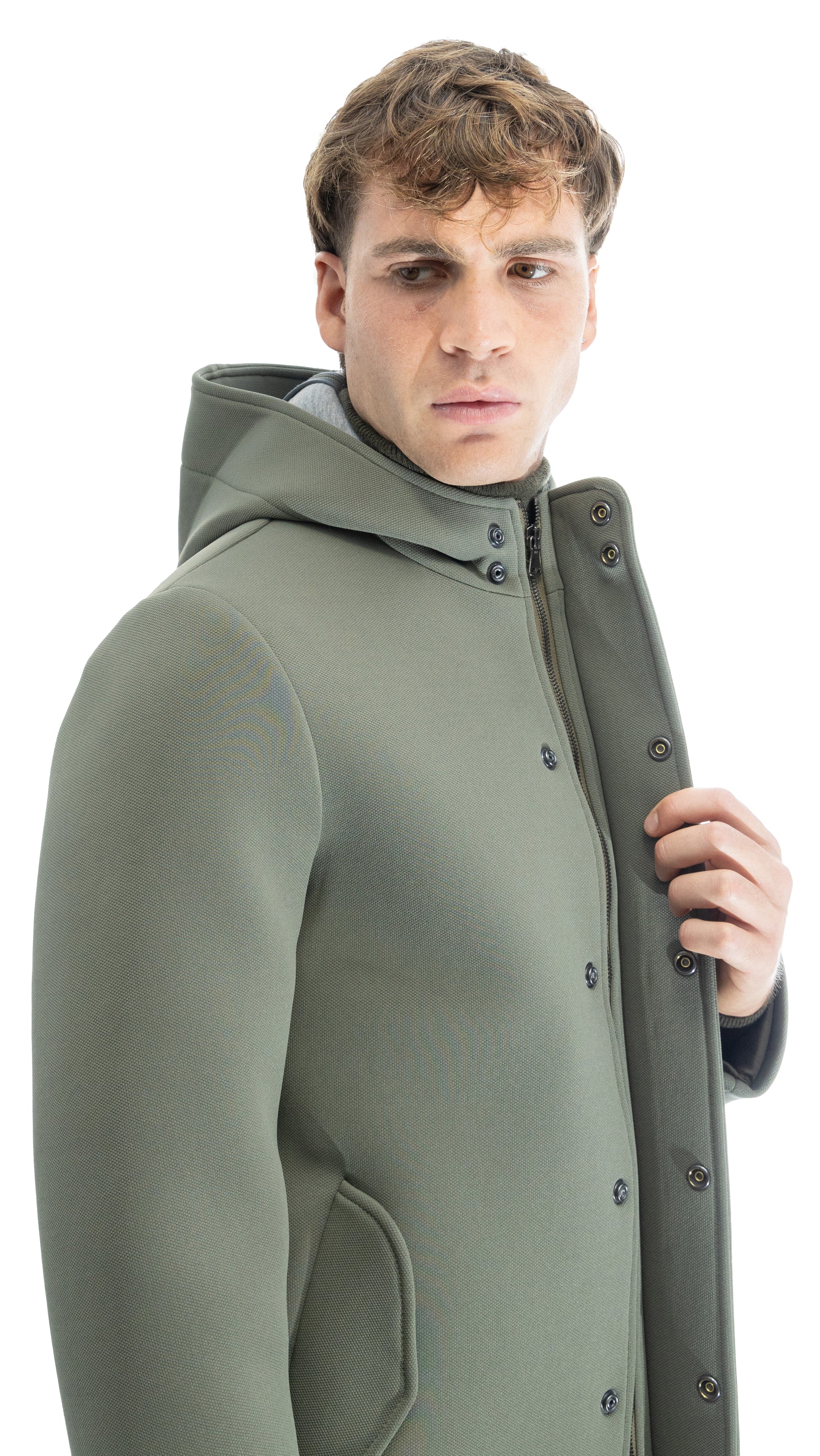 Parka in scuba termico con chiusura antivento