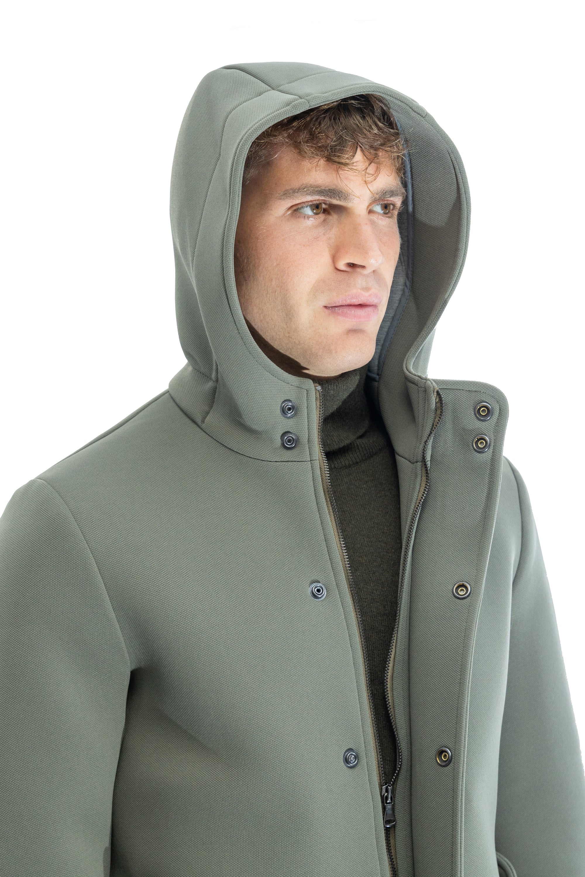 Parka in scuba termico con chiusura antivento